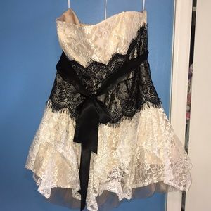Cream and Black Lace Prom Dress